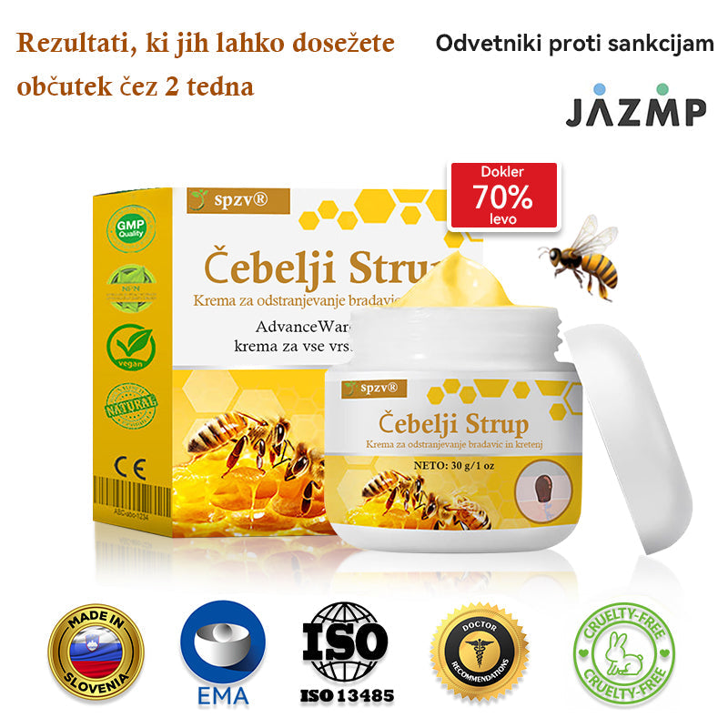 🐝𝐒𝐩𝐳𝐯® Č𝐞𝐛𝐞𝐥𝐣𝐢 𝐒𝐭𝐫𝐮𝐩 𝐊𝐫𝐞𝐦𝐚 𝐳𝐚 𝐨𝐝𝐬𝐭𝐫𝐚𝐧𝐣𝐞𝐯𝐚𝐧𝐣𝐞 𝐛𝐫𝐚𝐝𝐚𝐯𝐢𝐜 𝐢𝐧 𝐤𝐫𝐞𝐭𝐞𝐧𝐣, Certificirano s strani JAZMP (Slovenska agencija za zdravila in medicinske pripomočke) 💖 Zdravi bradavice, kožne izrastke, okužbe in keratozo, gladi neenakomerno kožo
